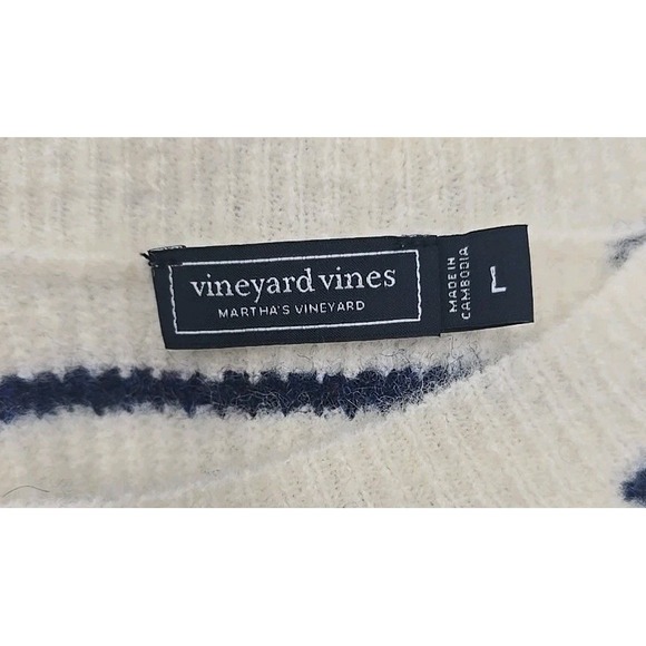 Vineyard Vines Women Organic Cotton Cropped Cardigan Striped Marsh Navy L - Picture 11 of 11